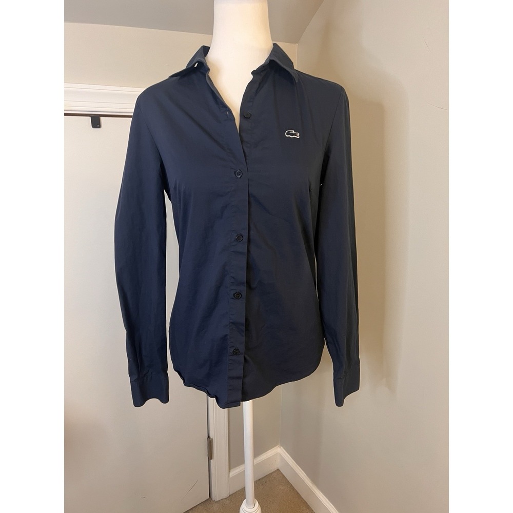 LACOSTE Blue Women's Button Up Shirt Tailored Classic Shirt Top Sz 36 4/6 Cotton